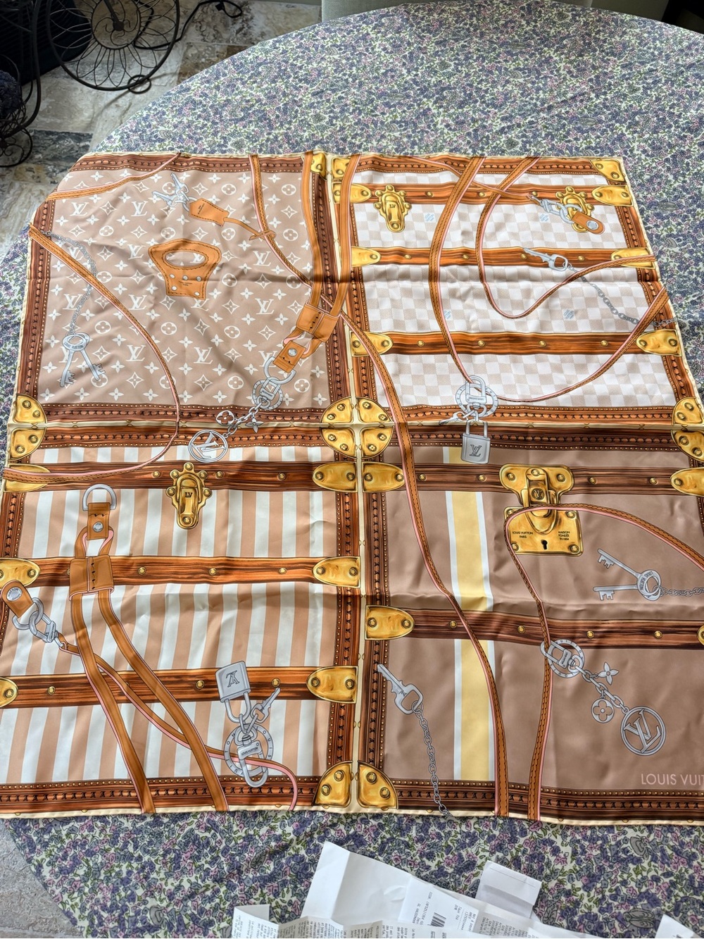 Louis Vuitton NWT Strap and Trunk Square Silk Scarf. Bought Paris April. Box - Picture 2 of 15